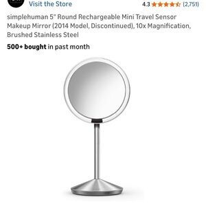 simplehuman Silver LED 10x Magnifying Round Mirror